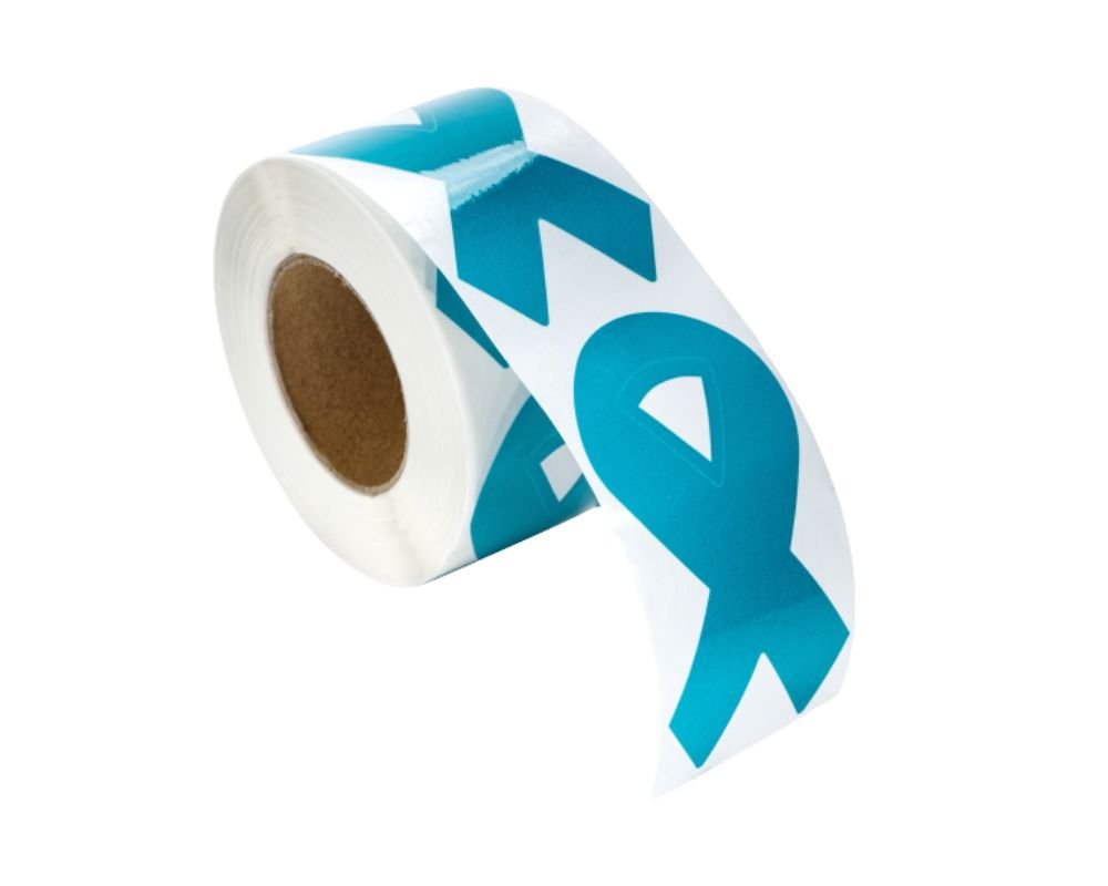 Large Teal Ribbon Stickers (250 per Roll)