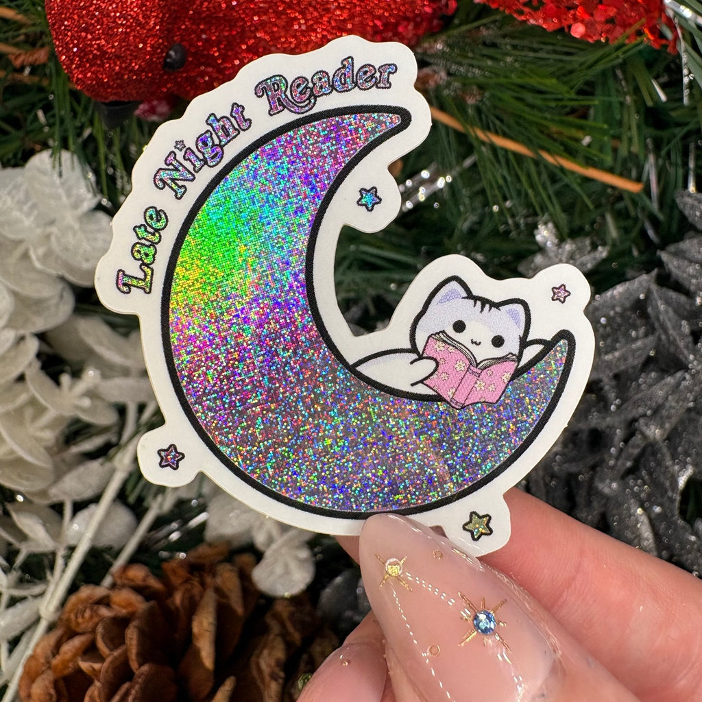 Late Night Reader Crescent Moon Crushed Glitter Sticker