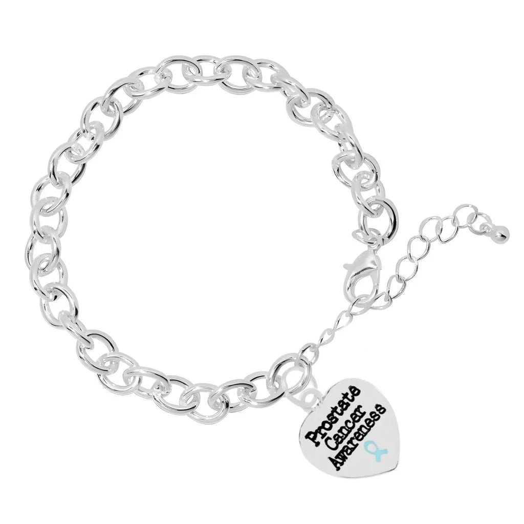 Light Blue Ribbon Prostate Cancer Heart Charm Chunky Bracelets
