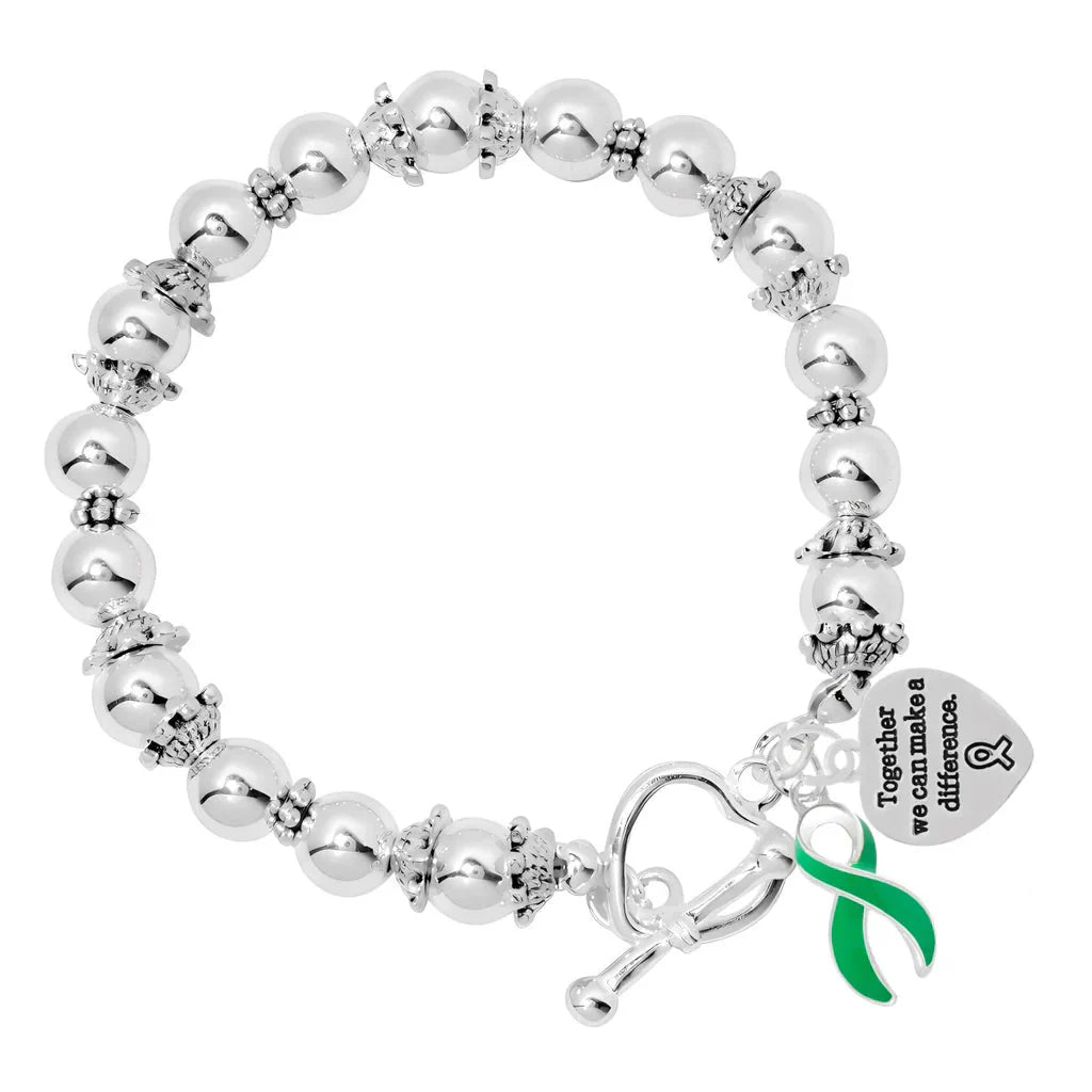 Make A Difference Green Ribbon Silver Beaded Bracelets