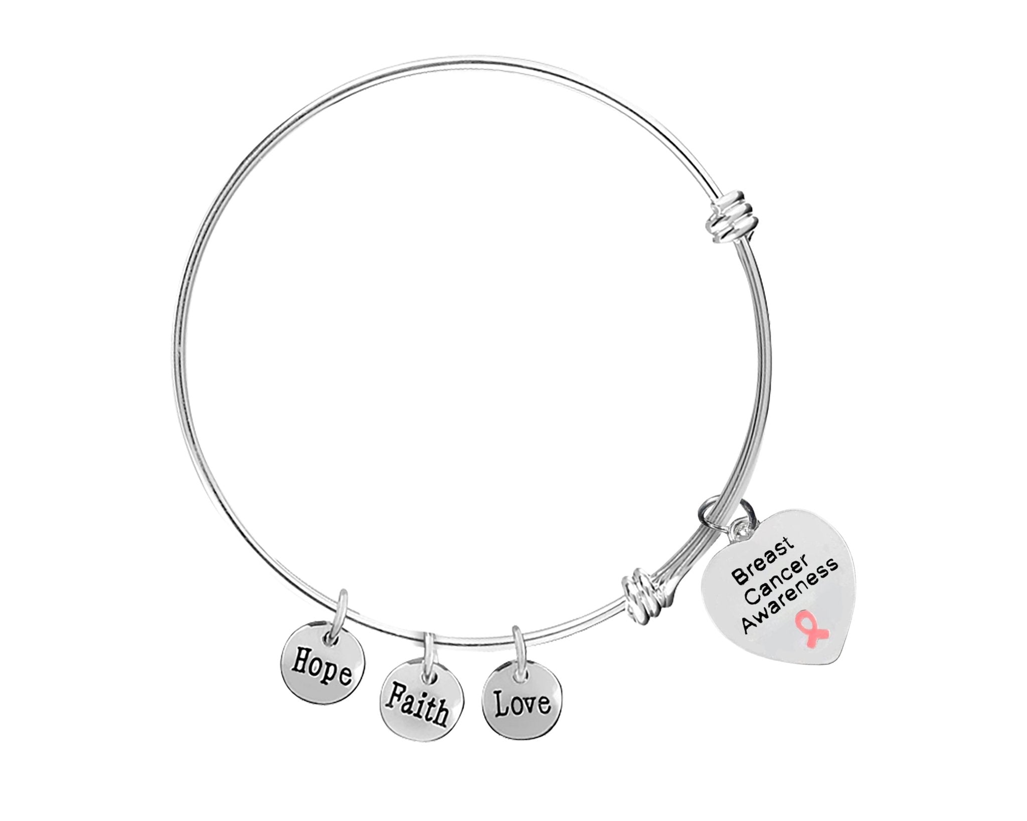 Mom Breast Cancer Awareness Heart Charm Pink Ribbon Retractable Bracelets