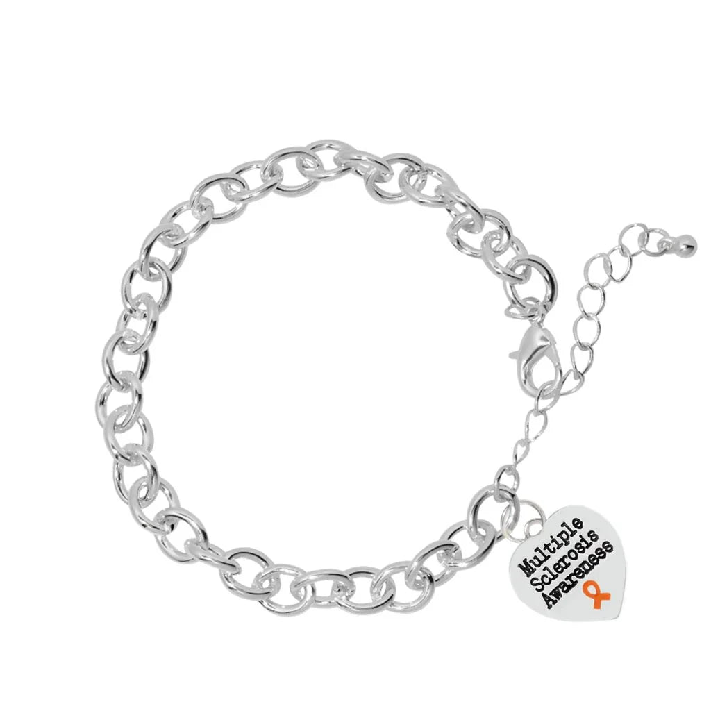 Multiple Sclerosis Awareness Heart Charm Chained Style Chunky Bracelets