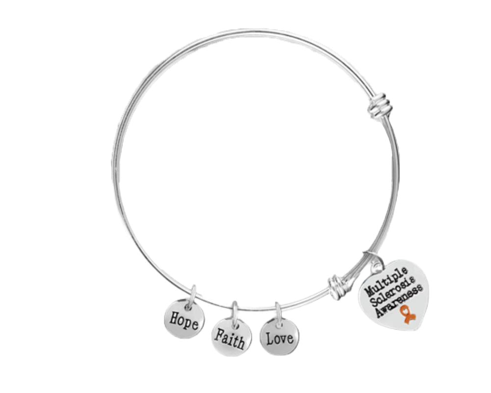 Multiple Sclerosis Awareness Heart Charm Retractable Bracelets