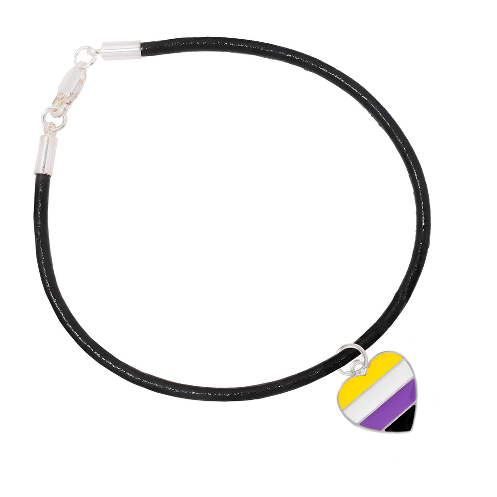 Non Binary Heart Flag Black Cord Bracelets