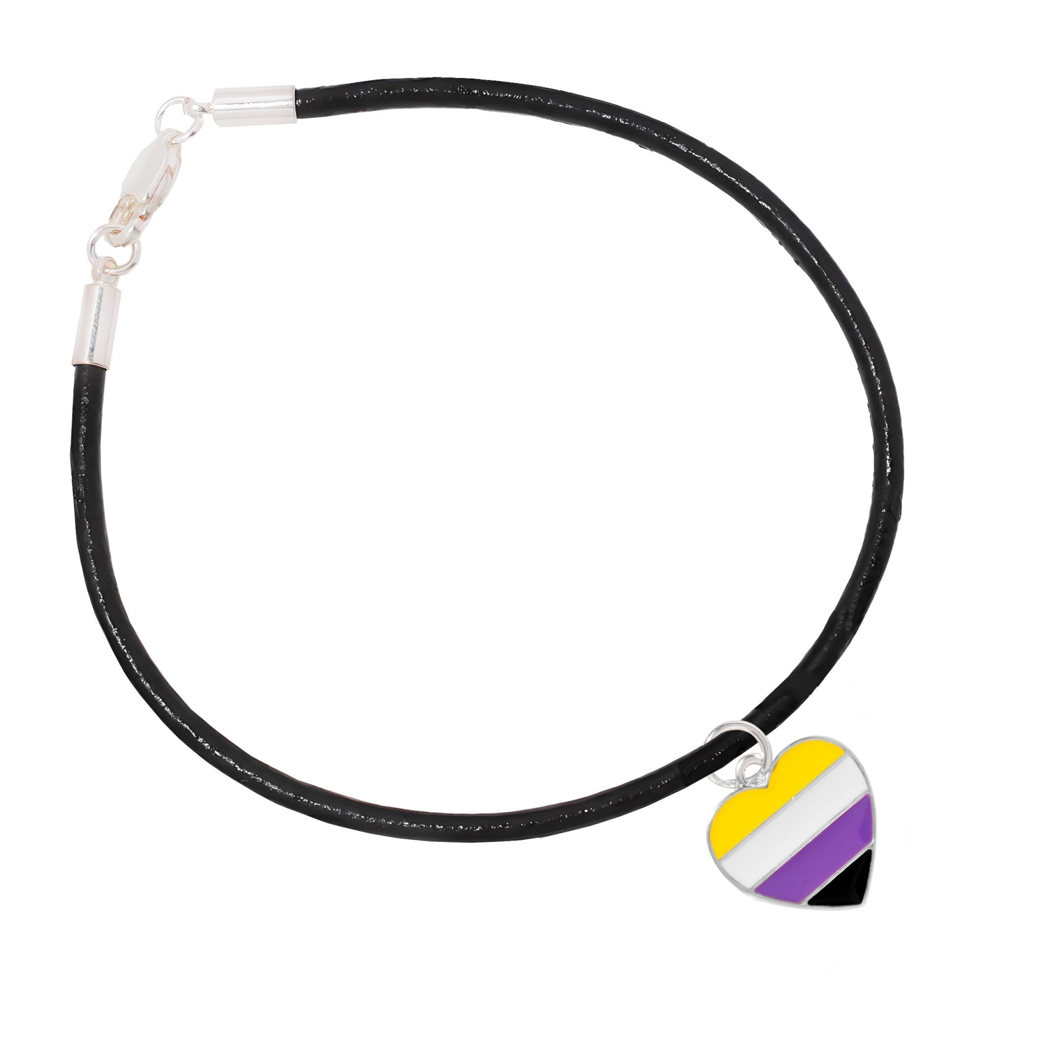 Non Binary Heart Flag Black Cord Bracelets
