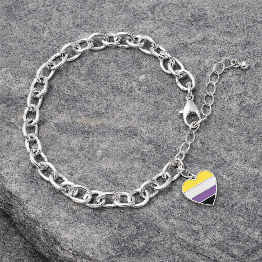 Non-Binary Heart Flag Chunky Charm Bracelets