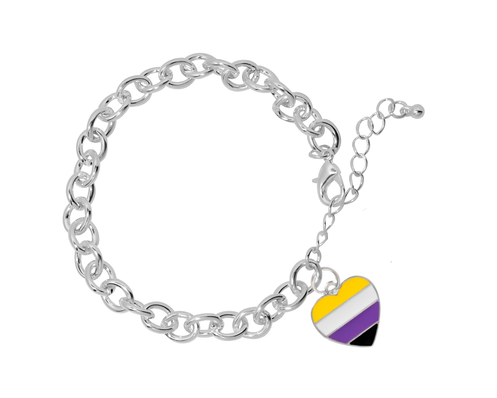 Non-Binary Heart Flag Chunky Charm Bracelets