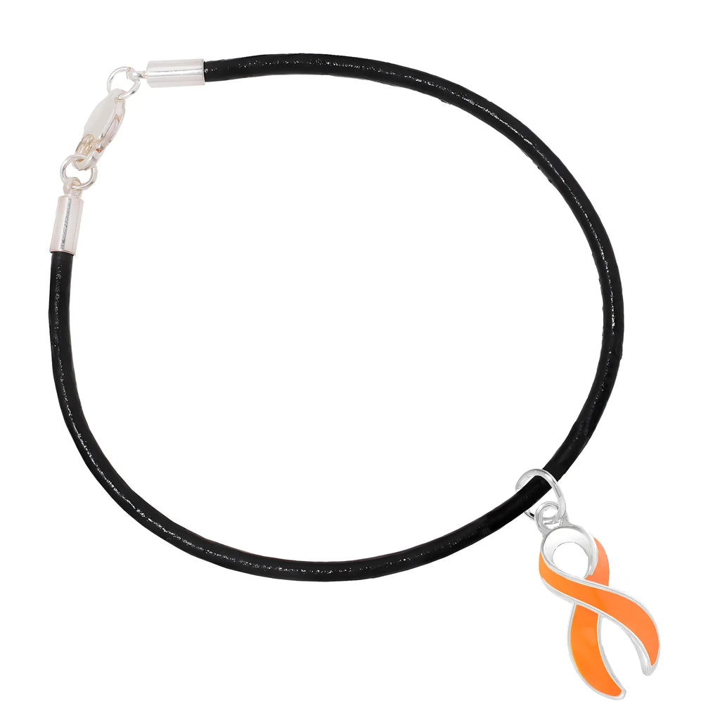Orange Ribbon Awareness Leather Cord Bracelets