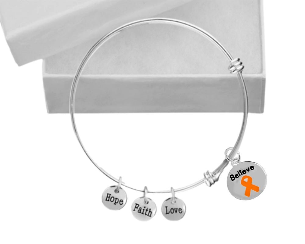 Orange Ribbon Believe Charm Retractable Bracelets