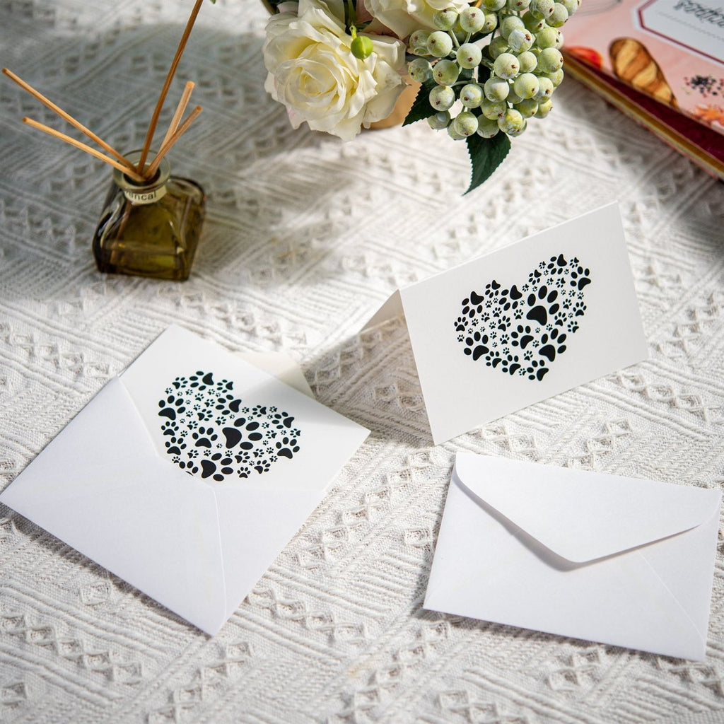 Paw Print Heart Note Cards (12 Cards/Pack)