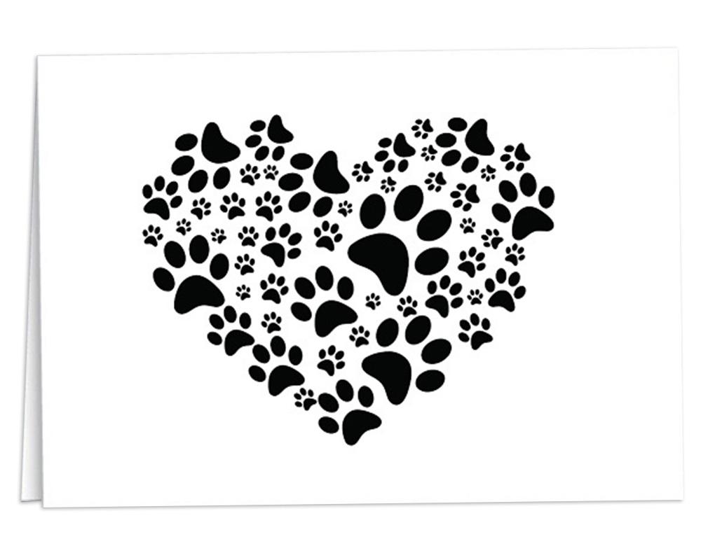 Paw Print Heart Note Cards (12 Cards/Pack)