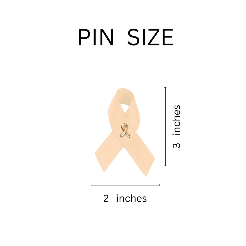 10 Pack of Peach Ribbon Satin Pins for Uterine Cancer, Endometrial Cancer