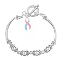 Pink & Blue Ribbon Charm Partial Beaded Bracelets