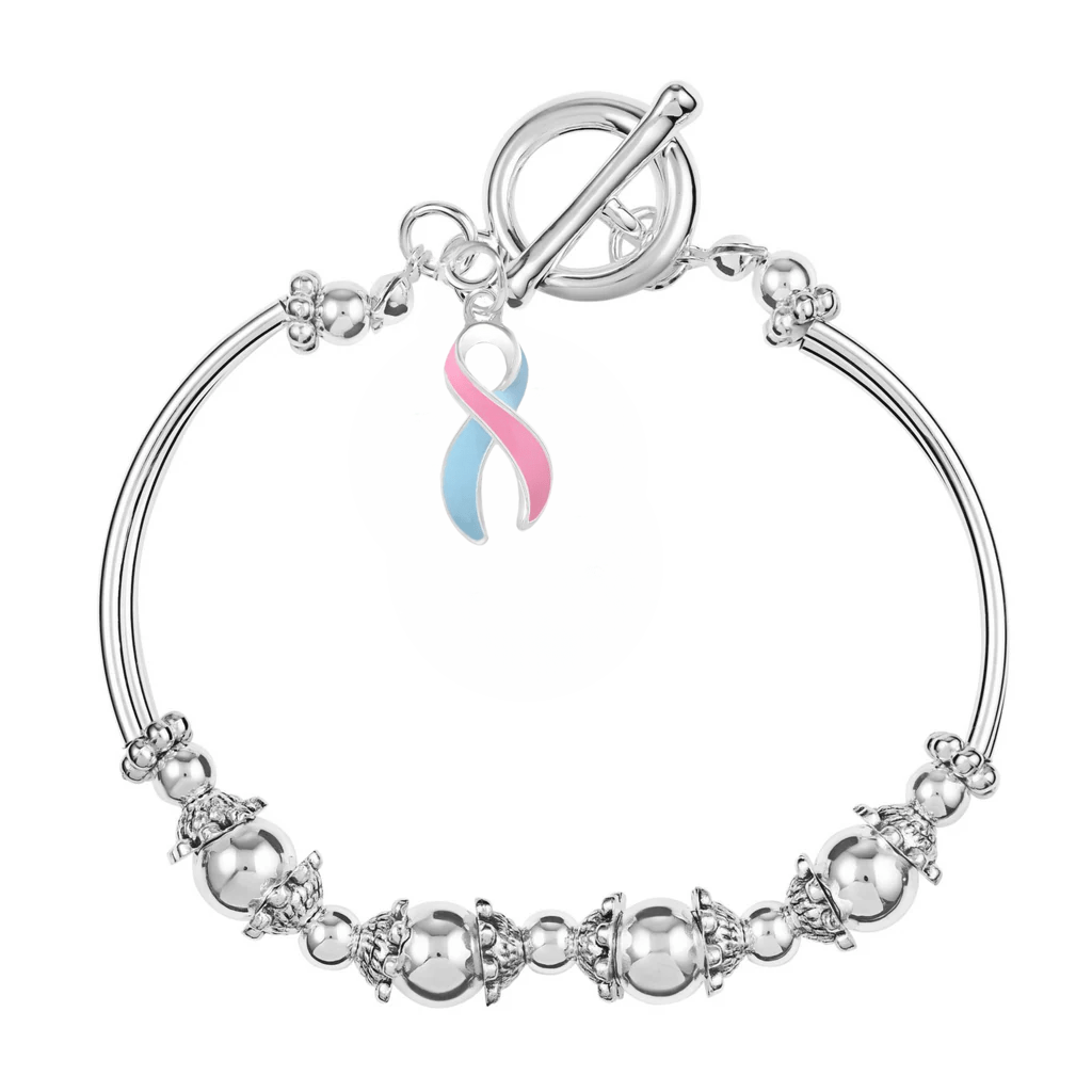Pink & Blue Ribbon Charm Partial Beaded Bracelets