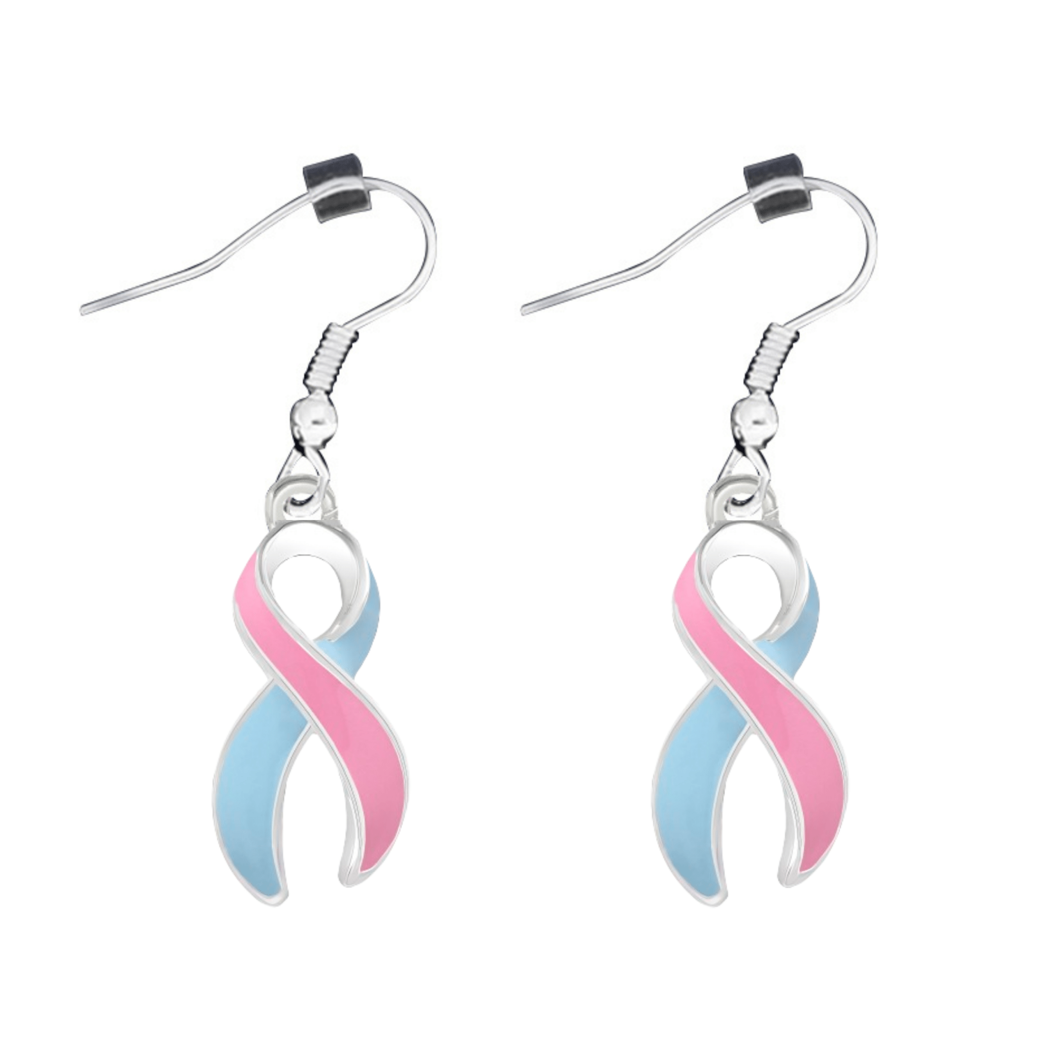 Pink & Blue Ribbon Hanging Earrings