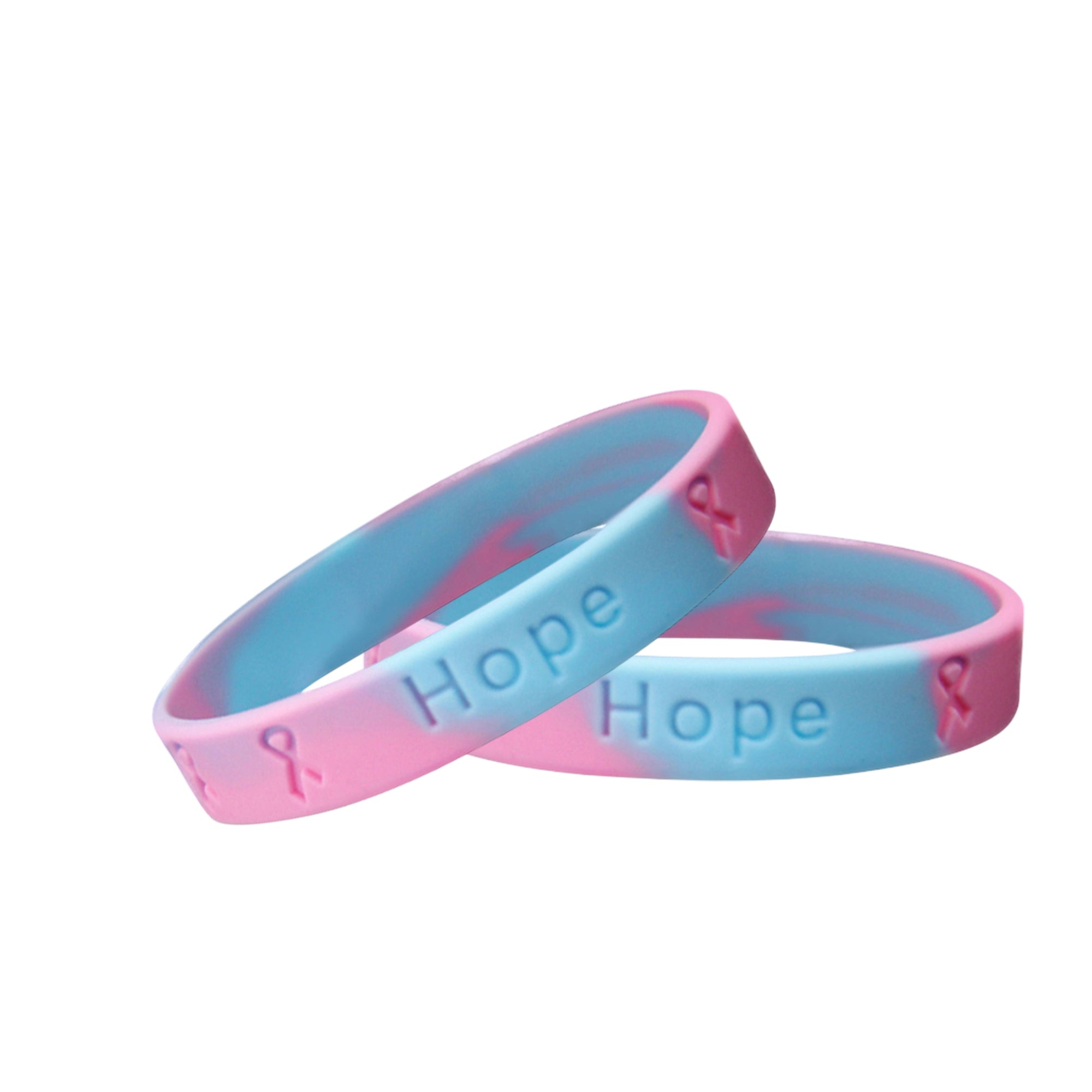 Pink & Blue Silicone Bracelets for SIDS, Infant Death, Male Breast Cancer