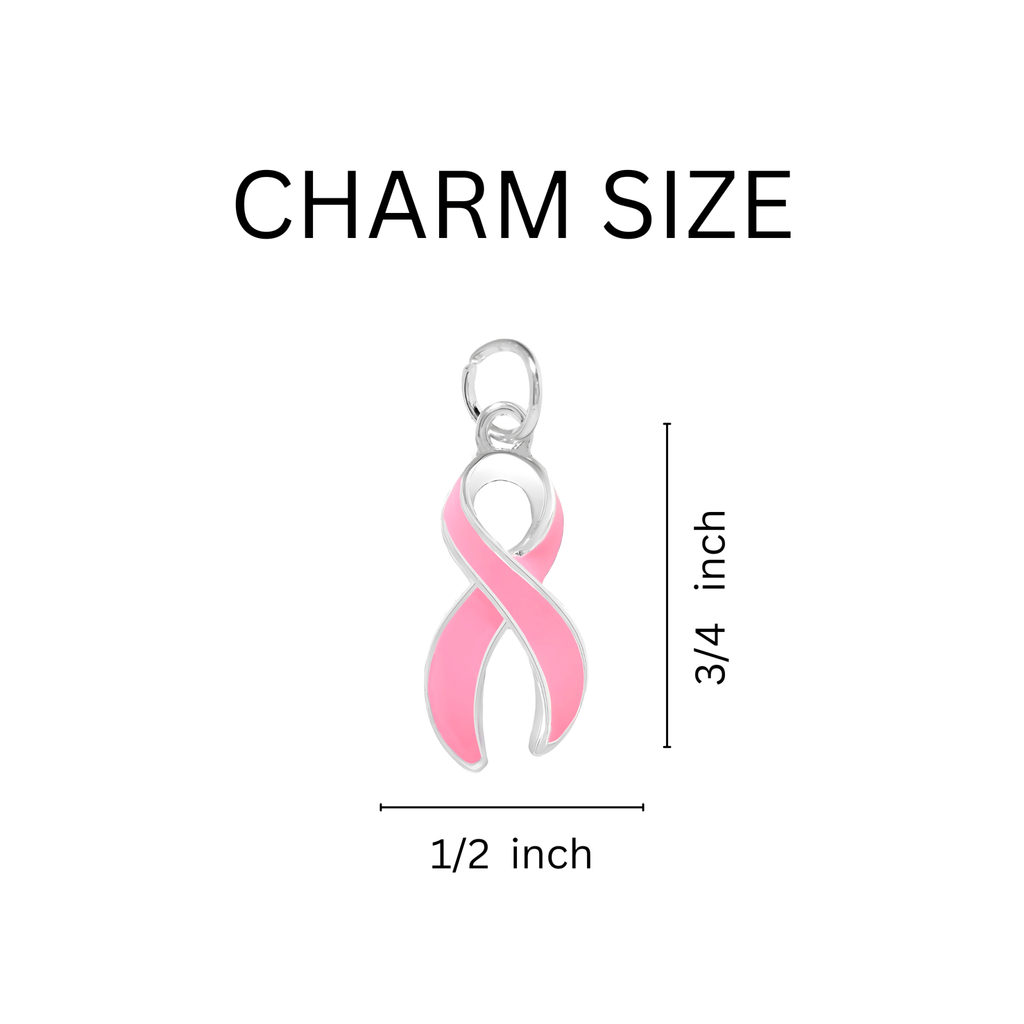 10 Pack Pink Ribbon Breast Cancer Awareness Charms