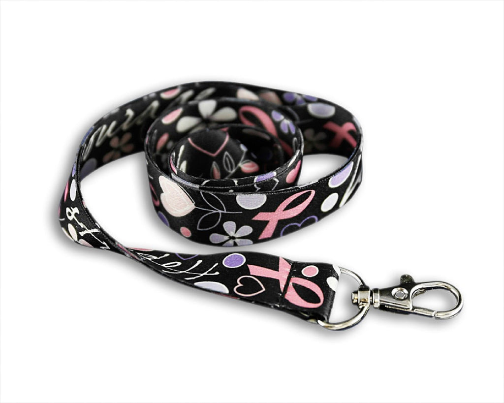Pink Ribbon Heart Ribbon Lanyards