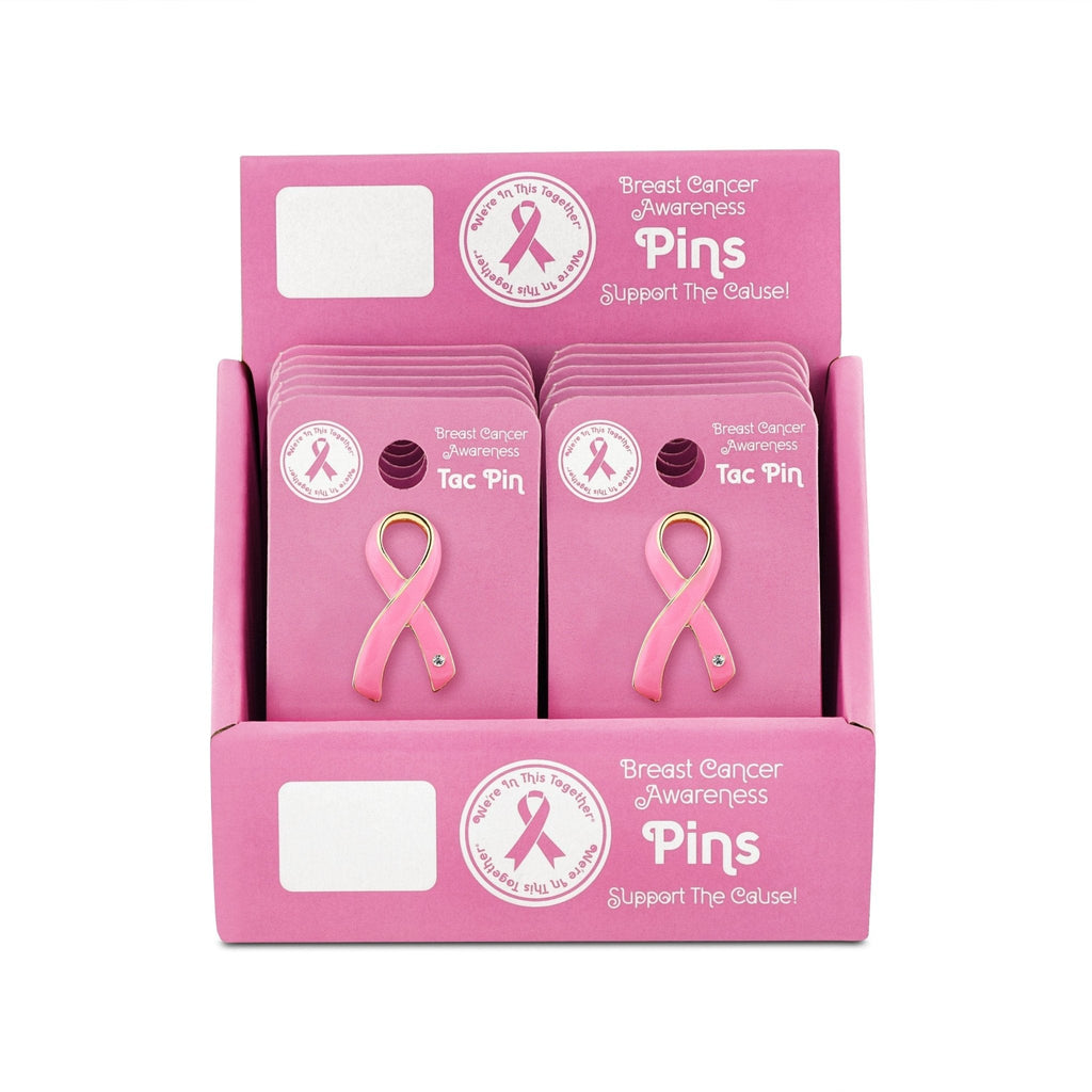 Pink Ribbon Pin w/Crystal Counter Display (12 Cards)