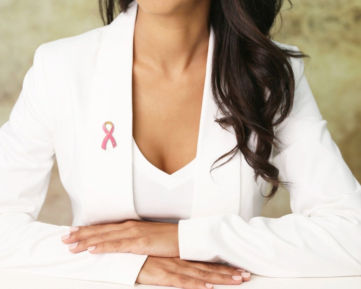 Pink Ribbon Pin w/Crystal Counter Display (12 Cards)