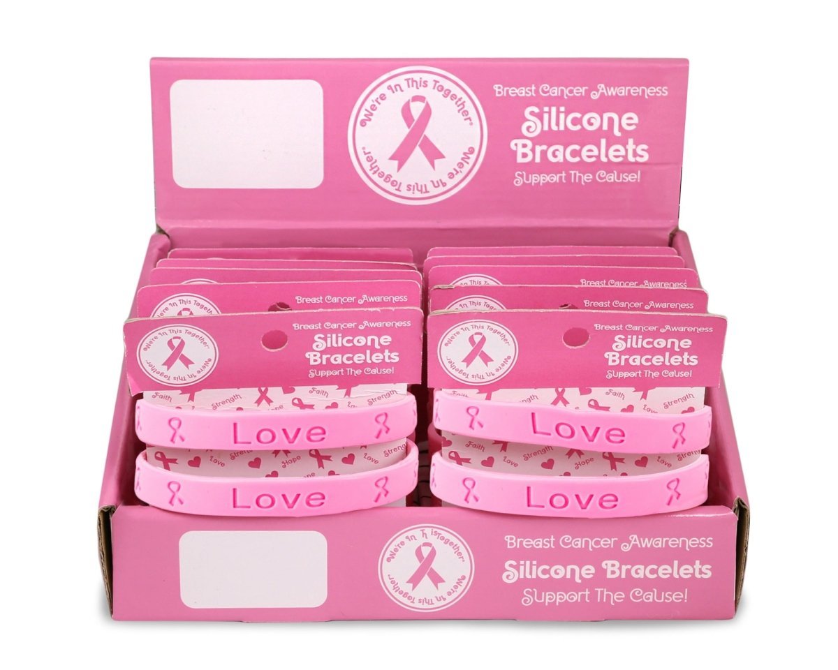 Pink Ribbon Silicone Bracelet Counter Display (12 Cards)