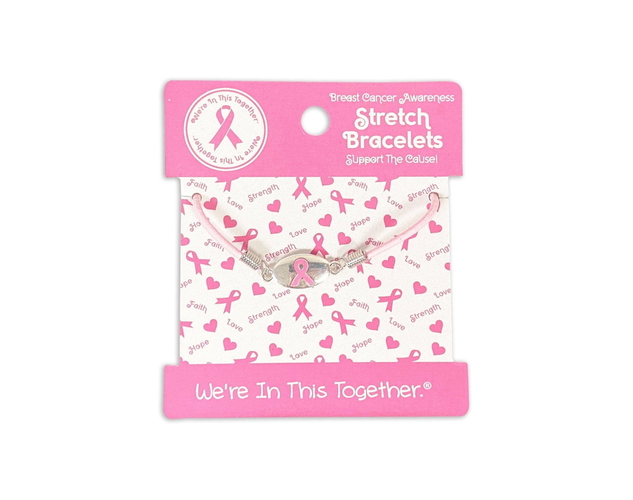 Pink Ribbon Stretch Bracelet Counter Display (12 Cards)