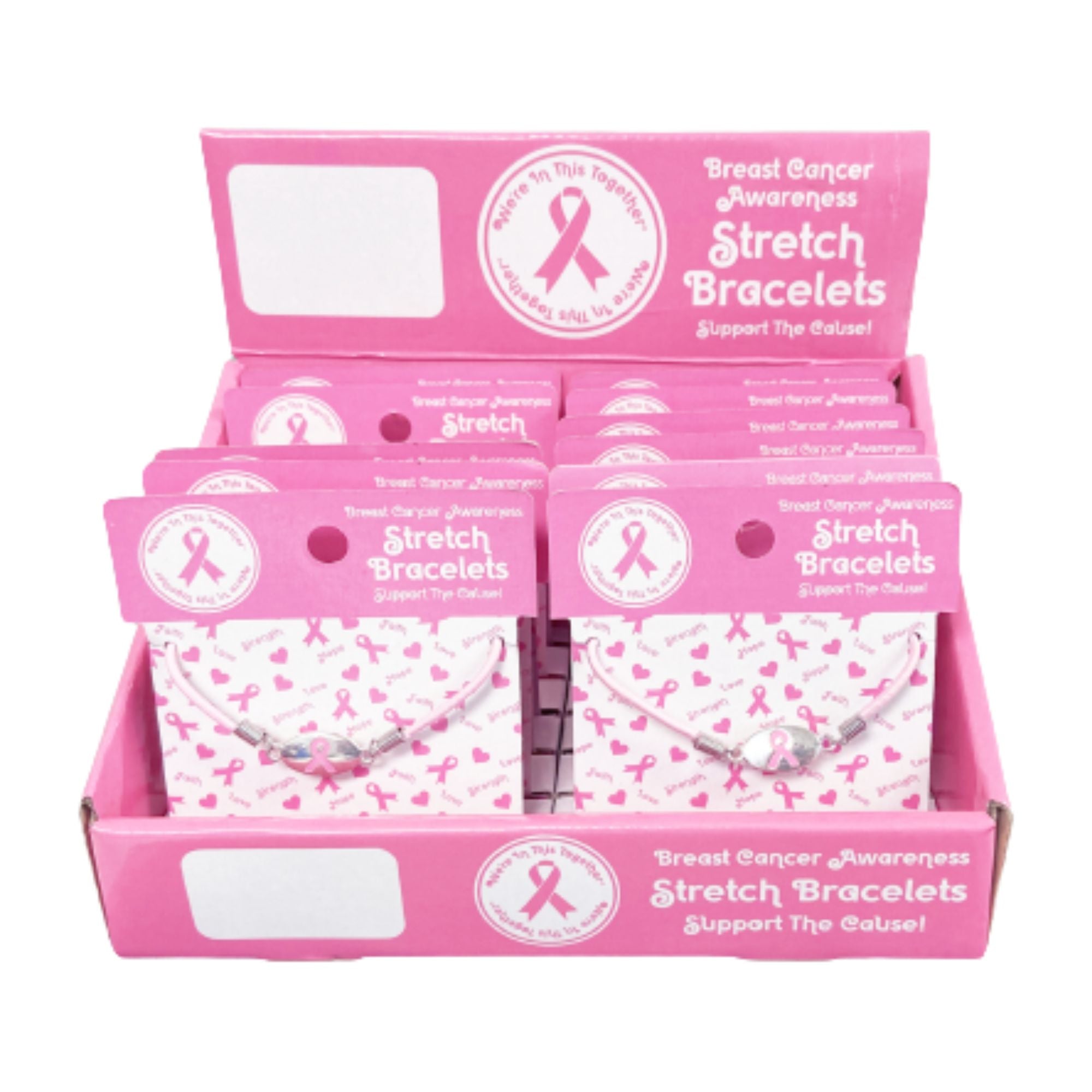Pink Ribbon Stretch Bracelet Counter Display (12 Cards)