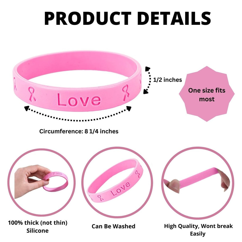 Pink Ribbon Breast Cancer Silicone Bracelets