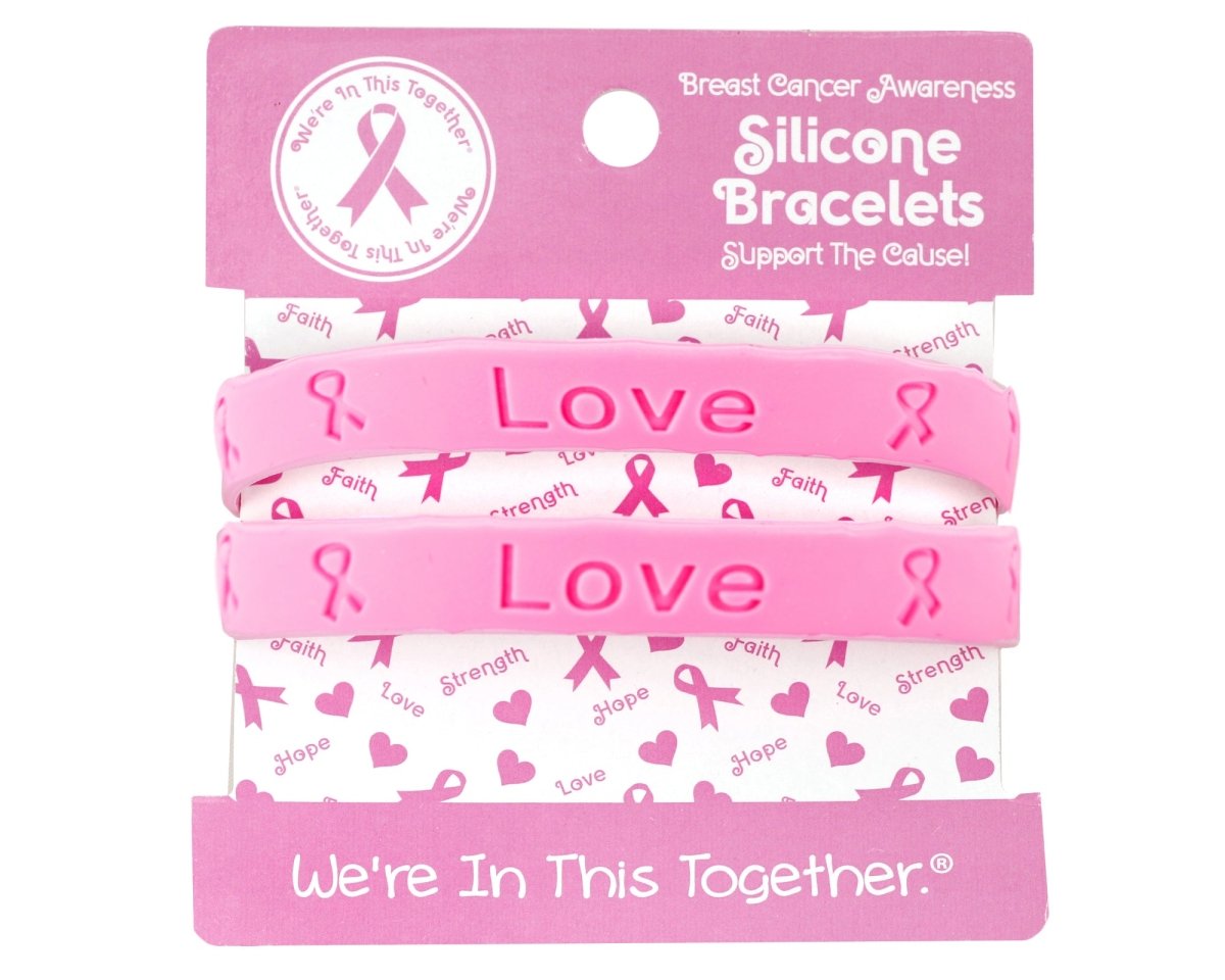 Pink Silicone Breast Cancer Bracelets on Cards