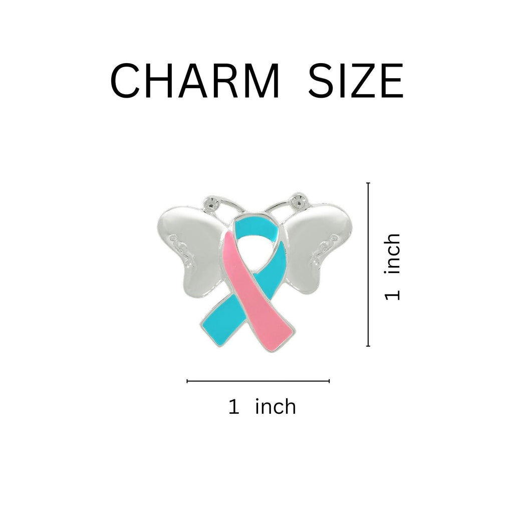 Pink & Teal Ribbon Awareness Butterfly Pins