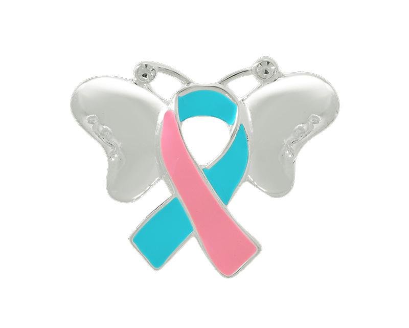 Pink & Teal Ribbon Awareness Butterfly Pins