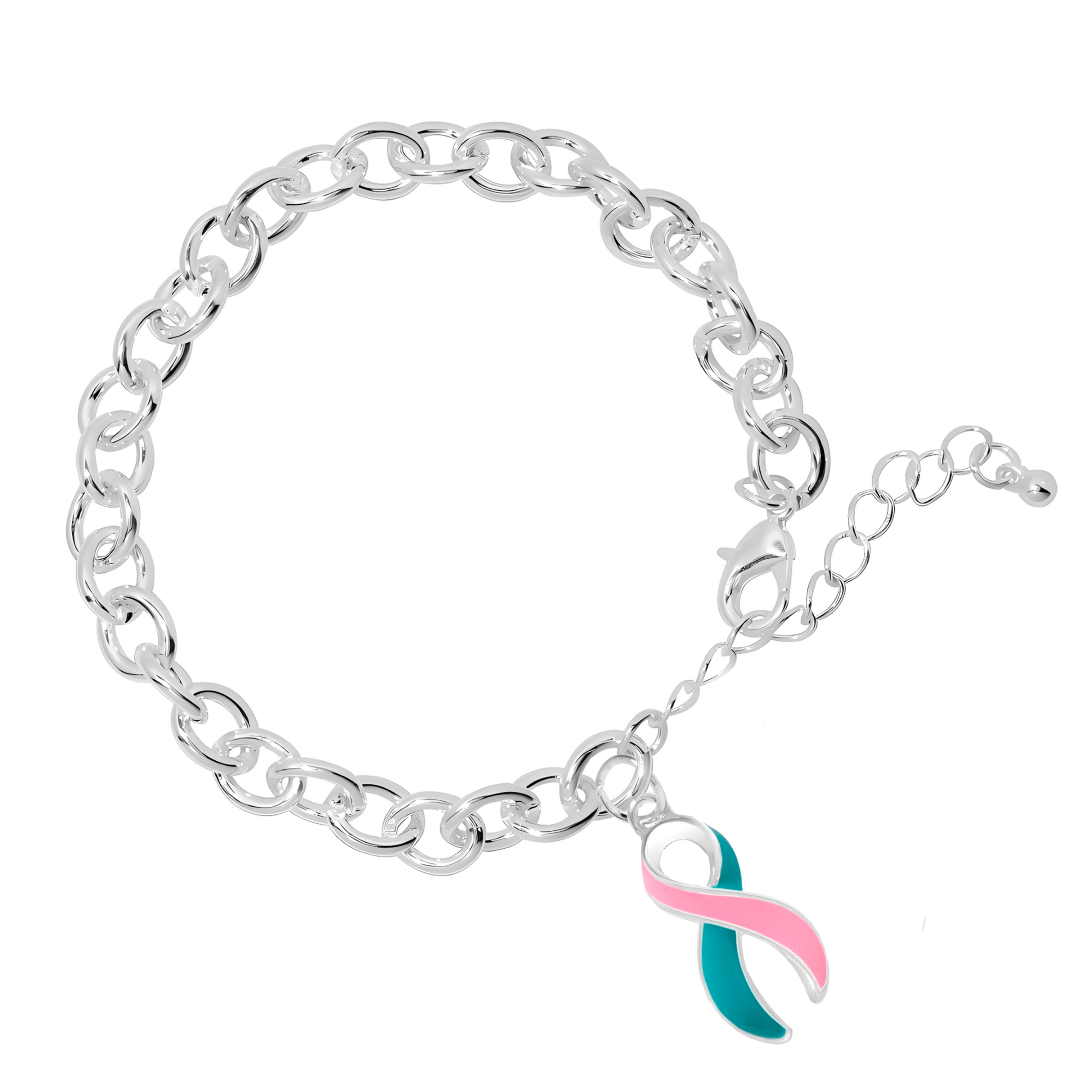 Pink & Teal Ribbon Charm Chunky Bracelets