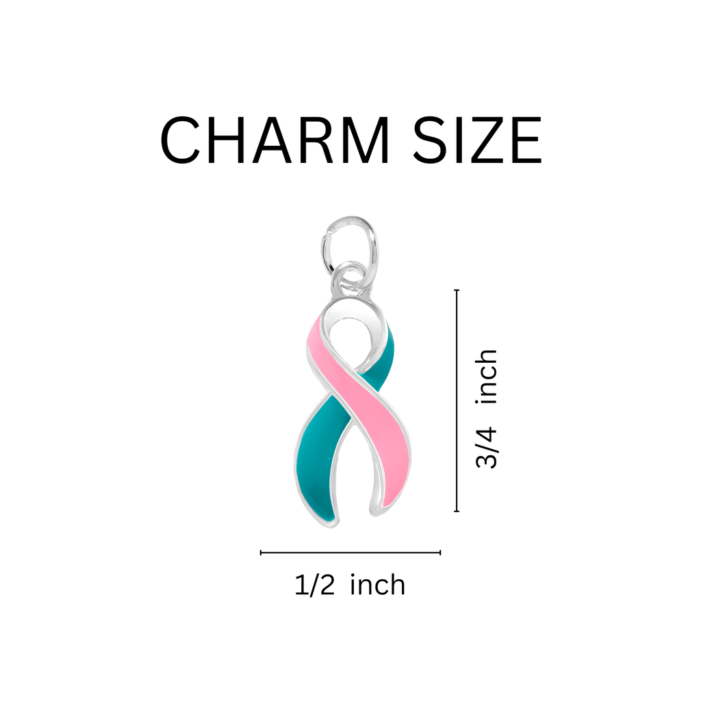 Pink & Teal Ribbon Charm Chunky Bracelets