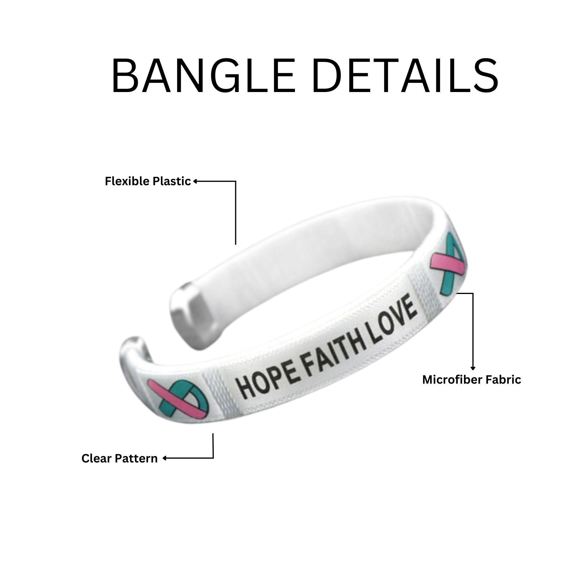 Pink & Teal Ribbon Hope Bangle Bracelets