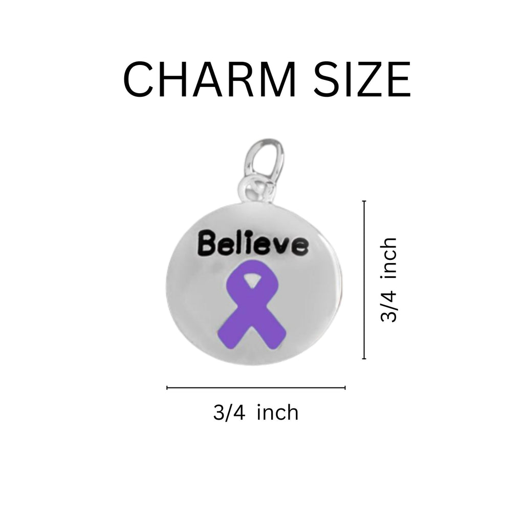 Purple Ribbon Believe Charm Link Style Chunky Bracelets