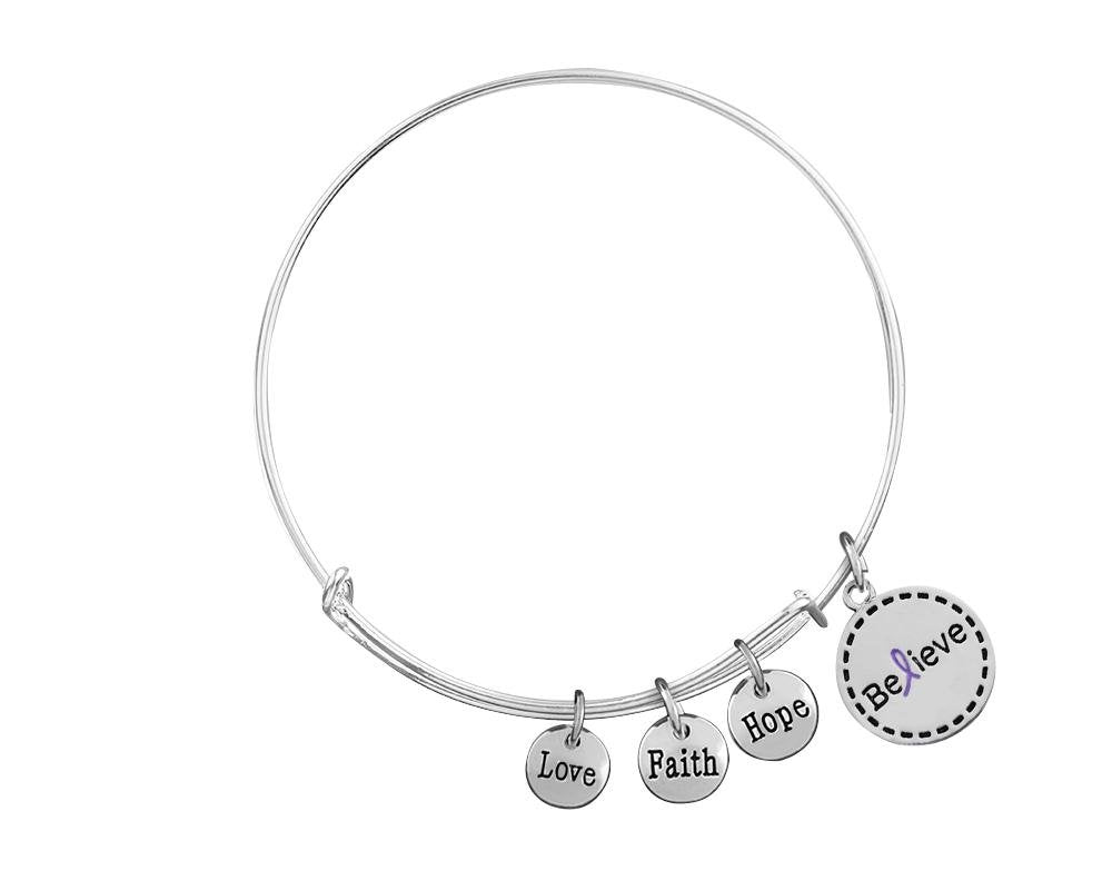 Purple Ribbon Believe Retractable Charm Bracelets