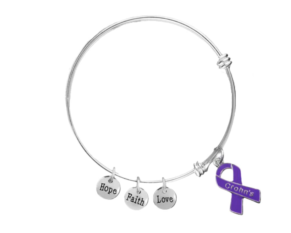 Purple Ribbon Crohn's Disease Awareness Charm Retractable Bracelets