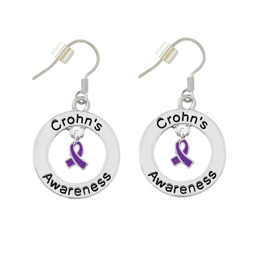 Purple Ribbon Crohn's Disease Awareness Hanging Earrings
