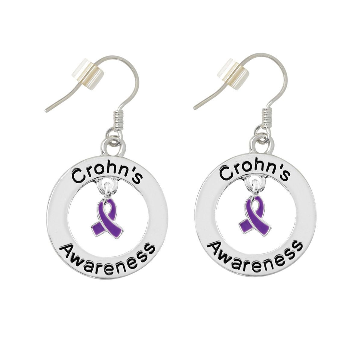 Purple Ribbon Crohn's Disease Awareness Hanging Earrings