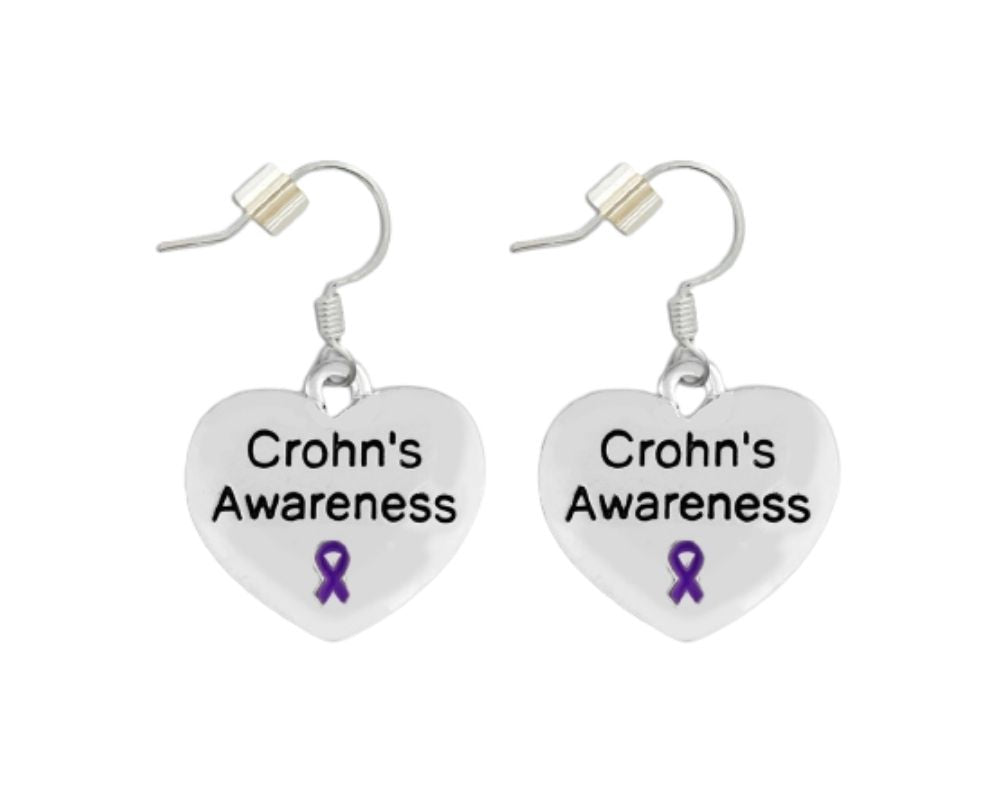 Purple Ribbon Crohn's Disease Awareness Heart Earrings