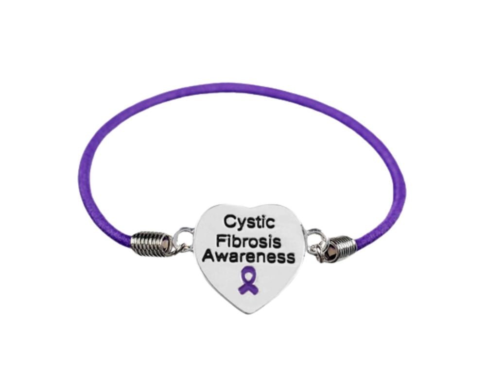 Purple Ribbon Cystic Fibrosis Awareness Heart Stretch Bracelets