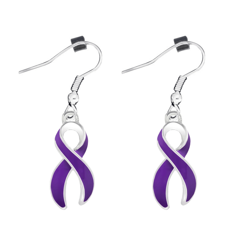 Purple Ribbon Hanging Earrings