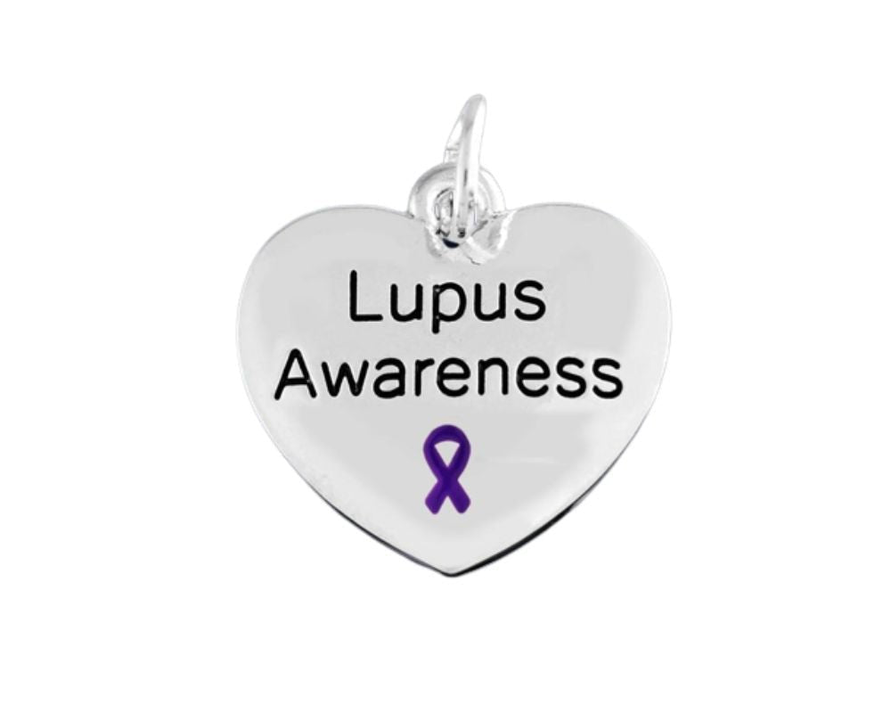 Purple Ribbon Lupus Awareness Heart Charms