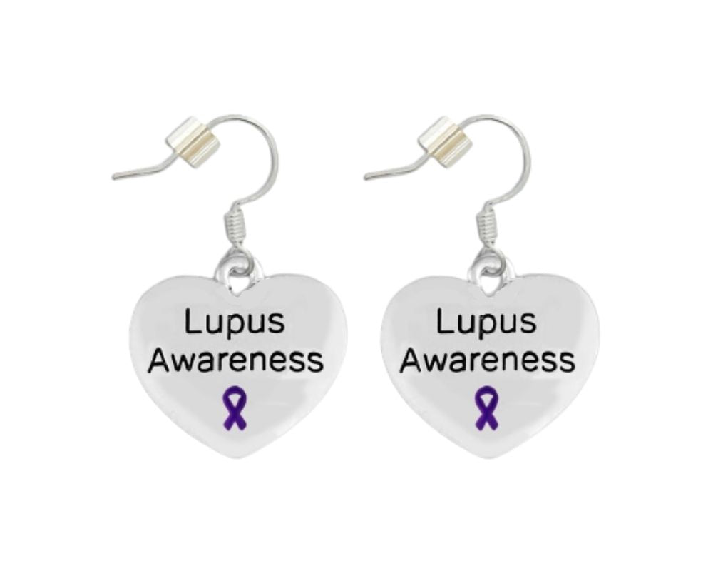 Purple Ribbon Lupus Awareness Heart Earrings