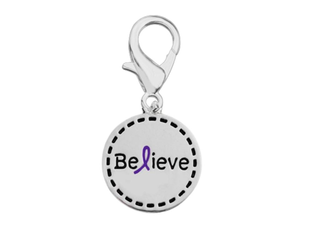 Purple Ribbon Round Believe Hanging Charms