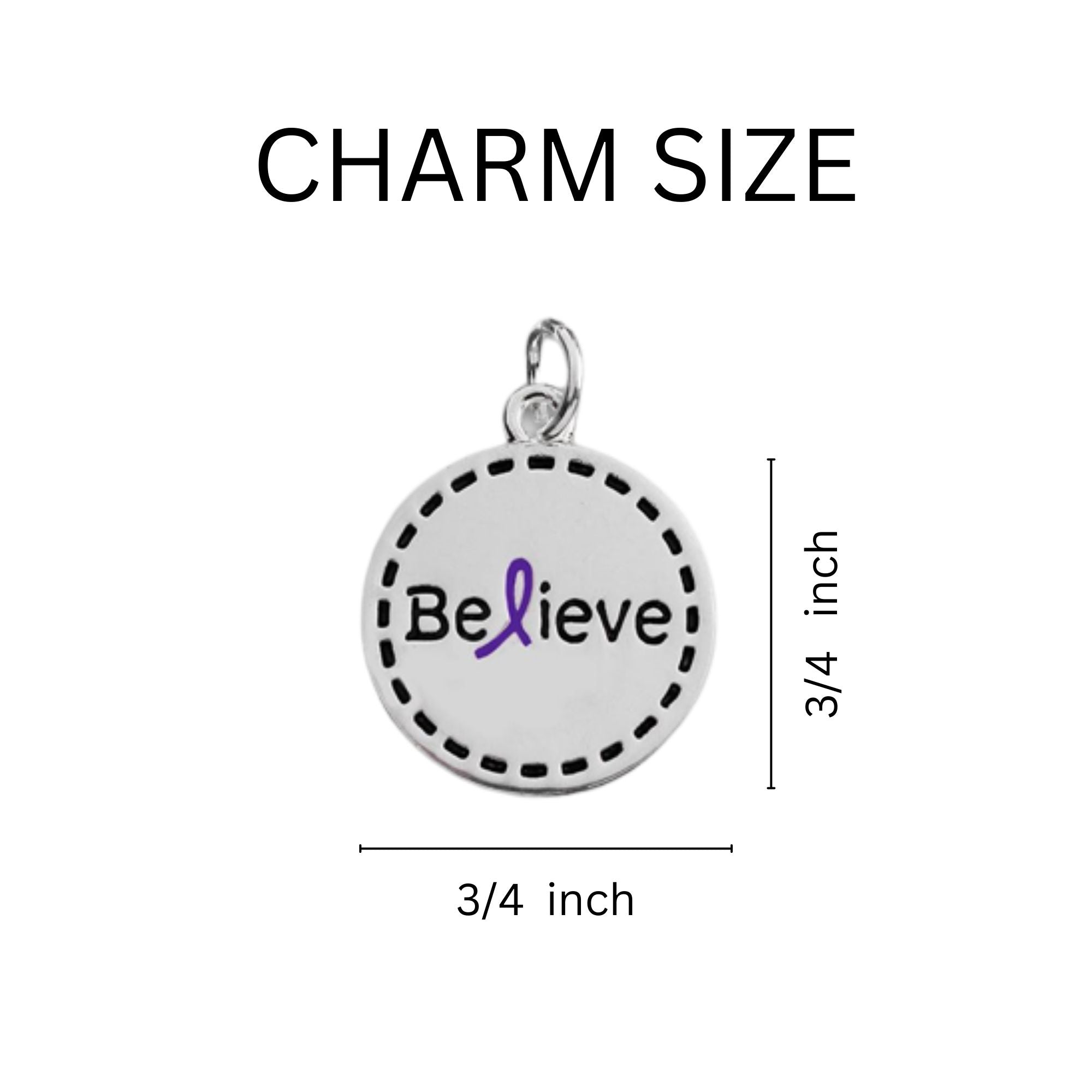 Purple Ribbon Round Believe Keychains
