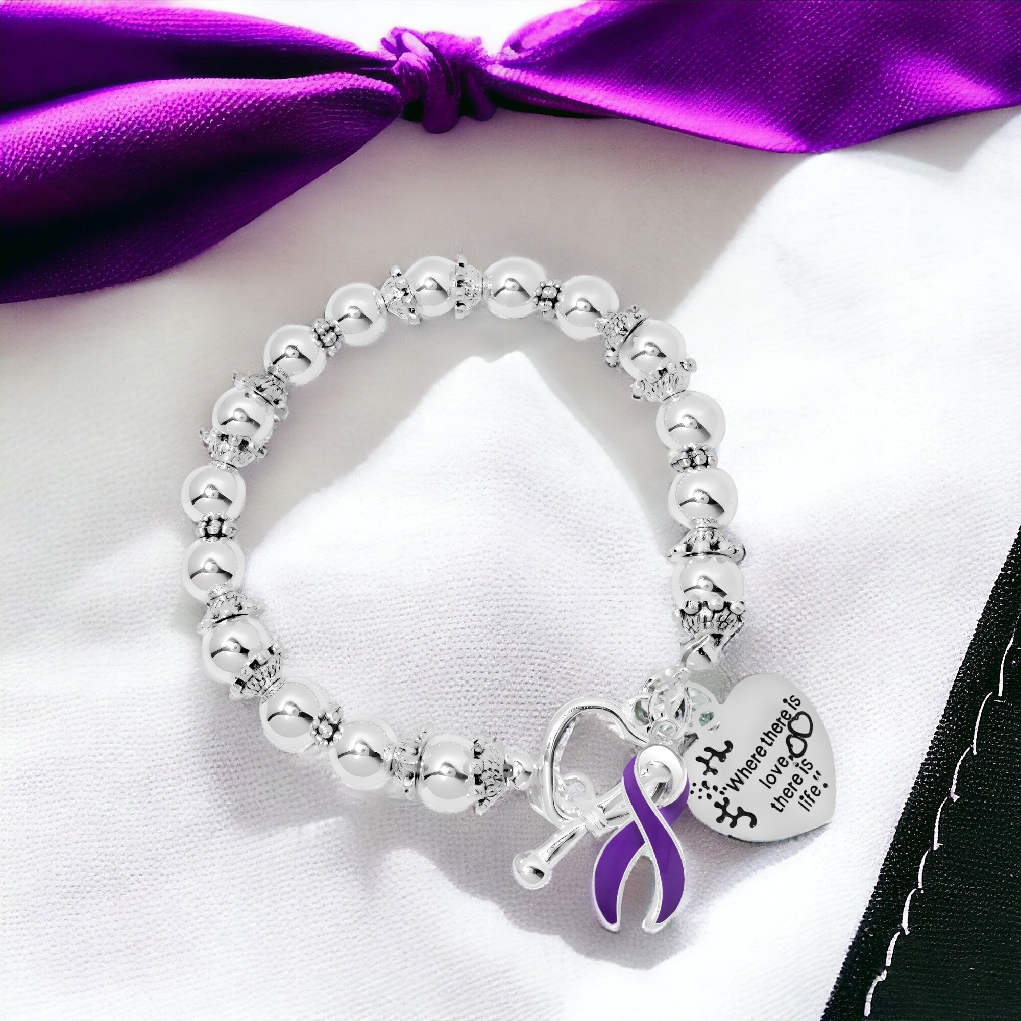 Purple Ribbon Where There Is Love Bracelets