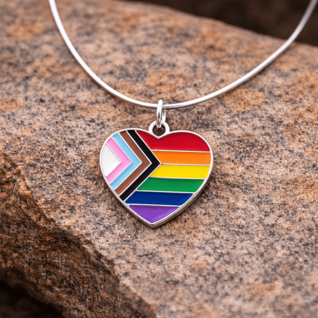 Quasar Heart Flag Charm Silver Necklaces