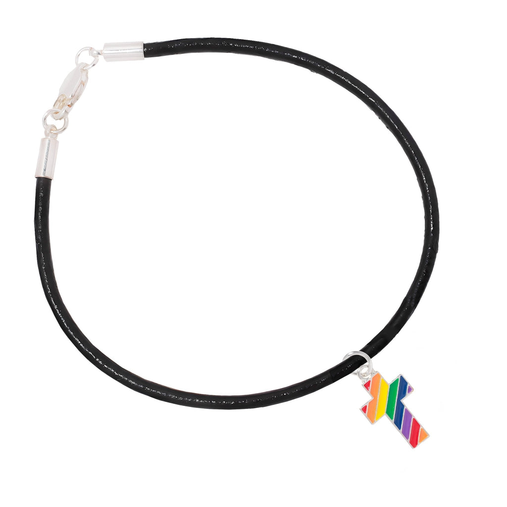 Rainbow Flag Cross Black Cord Bracelets