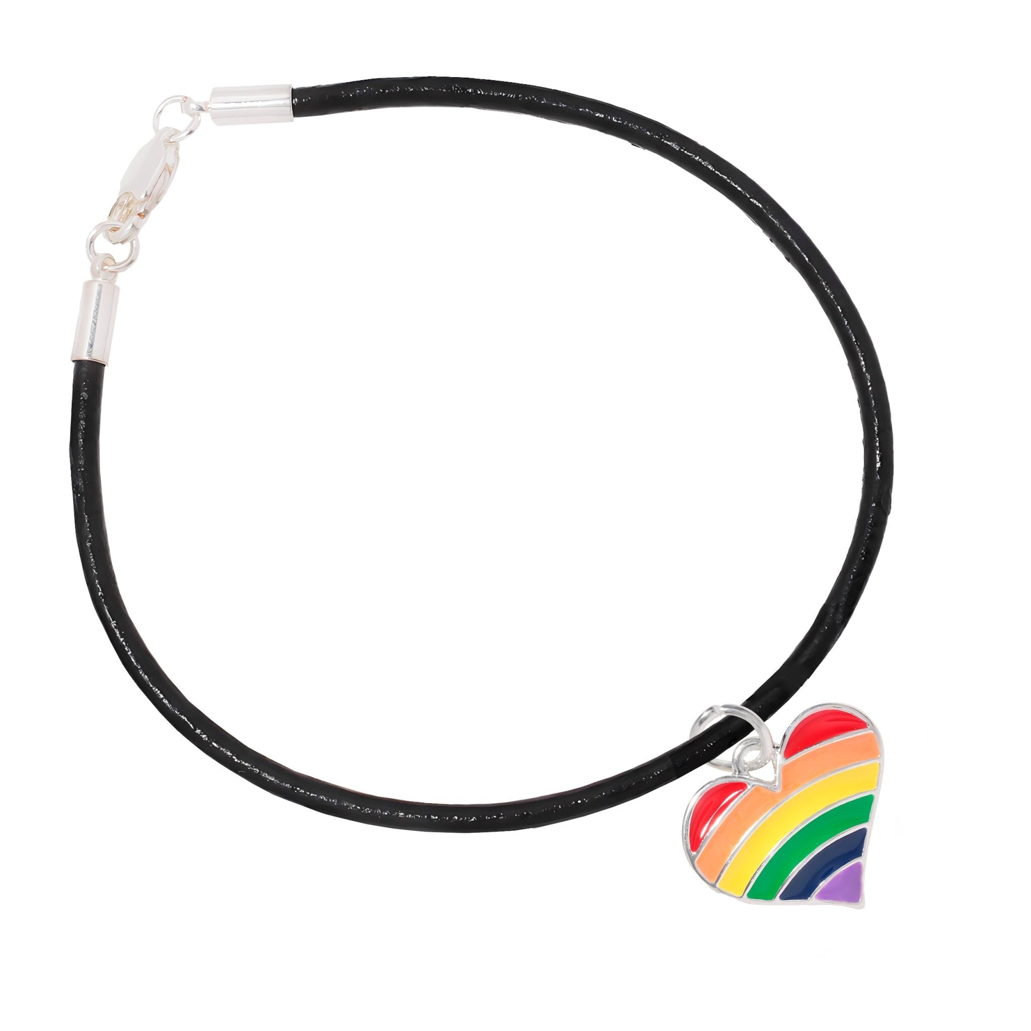 Rainbow Heart Flag Black Cord Bracelets